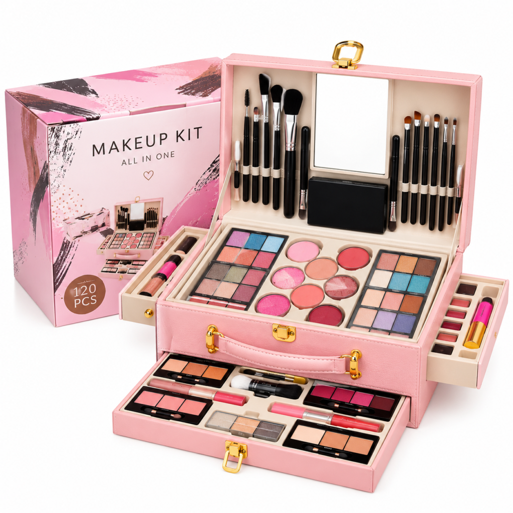 120-Piece All-in-One Makeup Kit for Women – Pink Beauty Case